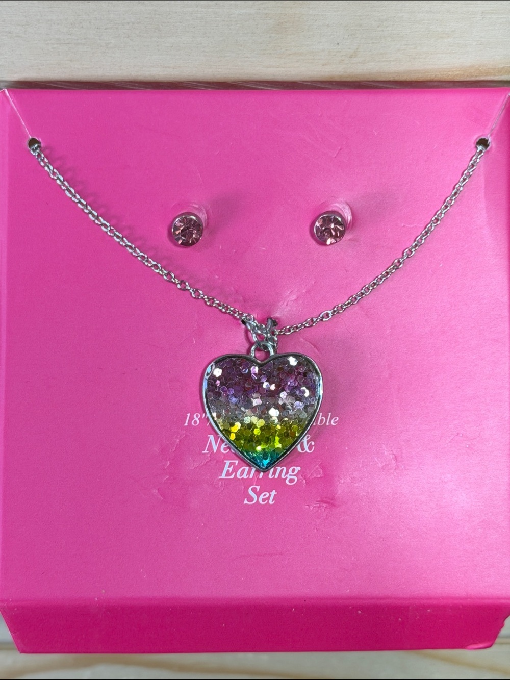 Heart Pendant Necklace and Stud Earring Set